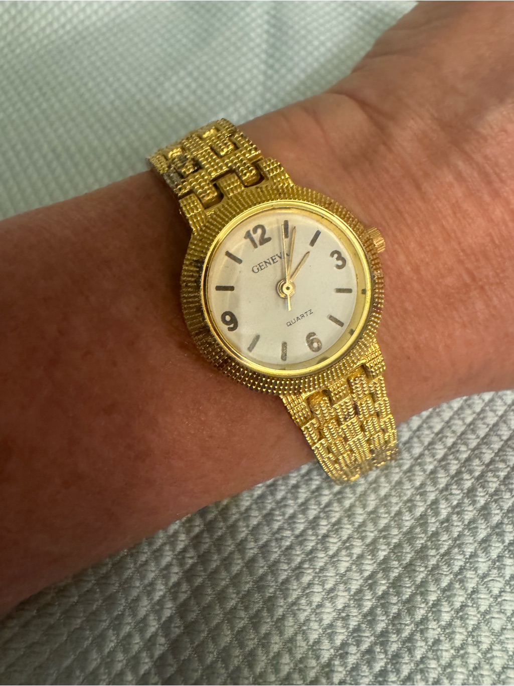 Geneva Gold Womens Textured Bracelet Quartz Watch